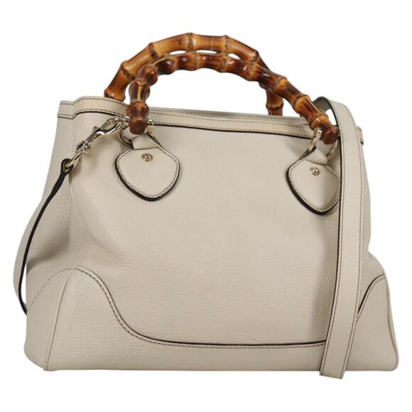 GUCCI Bamboo Hand Bag Leather White Gold - Picture 1 of 16